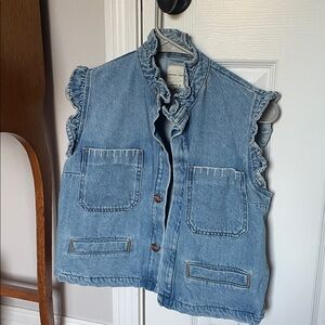 Blue Denim Vest with Ruffle Sleeves